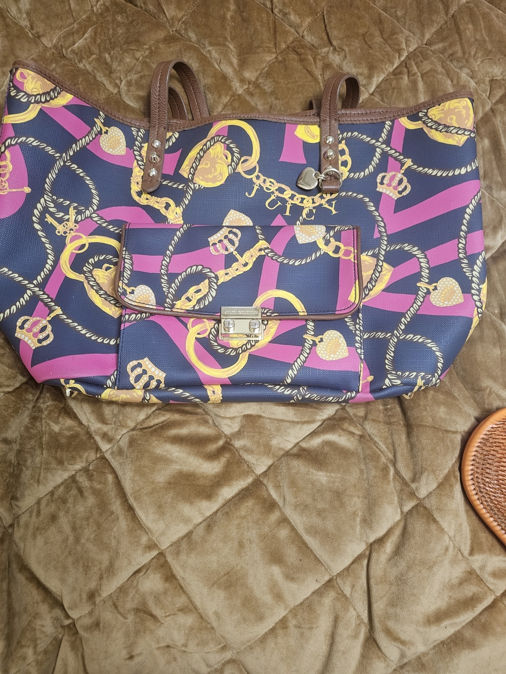 Juicy Couture Navy, Fuchsia & Gold Chain-Print Tote